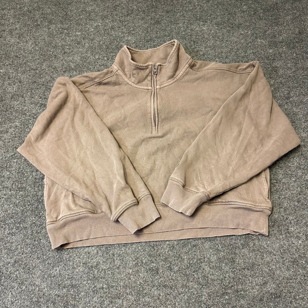 Pink Victoria's Secret Quarter Zip Womens Size M Brown Cropped Fleece Pullover